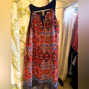 Red, White, and blue floral A-line dress